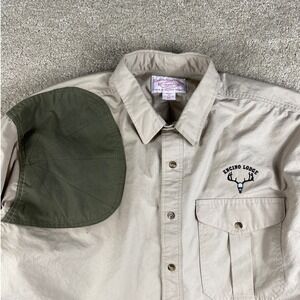 Filson Mens Shooting Shirt XXL Tan Olive Green Cotton Made in USA Encino Lodge